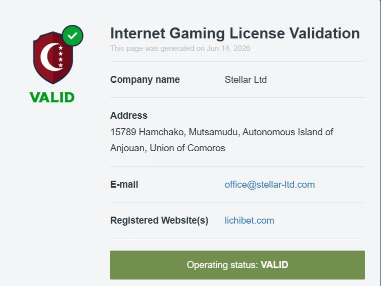 Lichibet Casino licenza